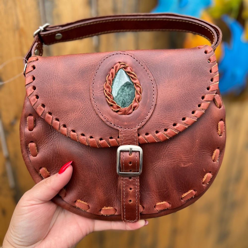Beautiful soft red leather artesanal purse handmade in Guatemala